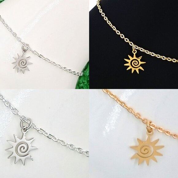 Anklet or Bracelet Spiral Sun Silver or Gold Cable Chain 7, 8, 9, 10, 11, 12 In - Picture 1 of 10